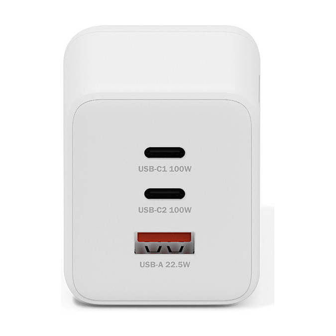 Digitus Cargador USB GaN 100W, Cargador Rápido 3 Puertos (2 USB-C, 1 USB-A), Interior, 100-240V, Blanco, Compatibilidad Universal, Protección