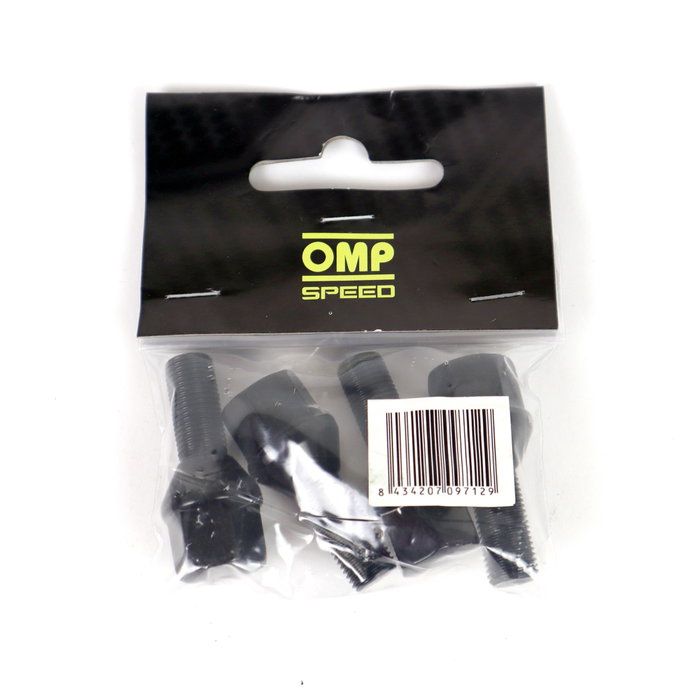 OMP Juego de 4 Tornillos Speed M12x1.5 Cónico Largo 28mm Negro