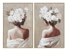 DKD Home Decor Cuadro Lienzo Chica Flores, Pack de 2 unidades