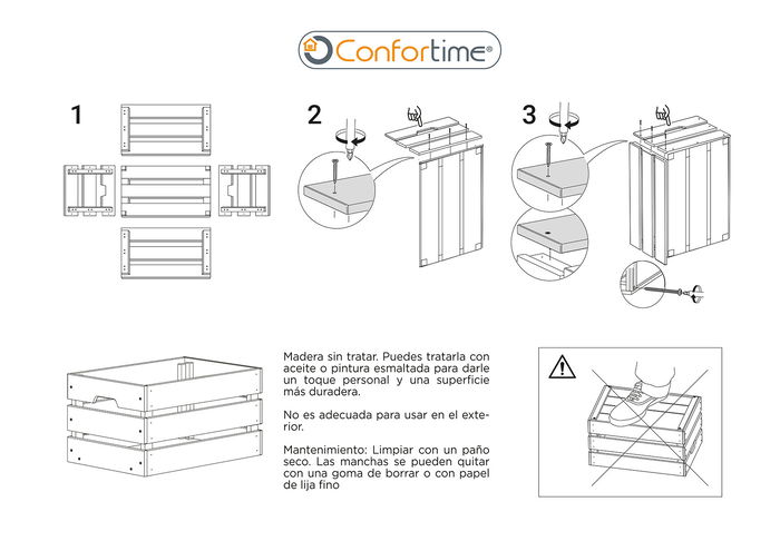 Confortime Caja Madera Apilable 46 cm x 31 cm x 25 cm (4 Unidades)