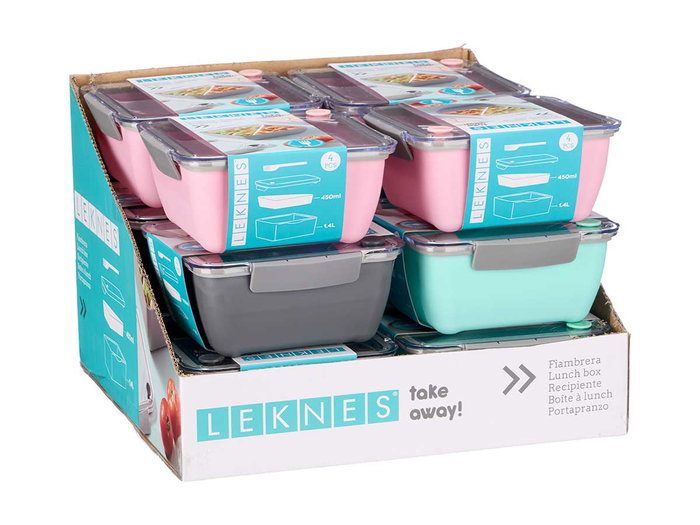 Leknes Fiambrera con Compartimentos Surtidos Colores 450ml + 1.4L - 19.2x8.8x18.7cm (Set de 12) Leknes Fiambrera con Compartimentos Surtidos Colores 450ml + 1.4L - 19.2x8.8x18.7cm (Set de 12)