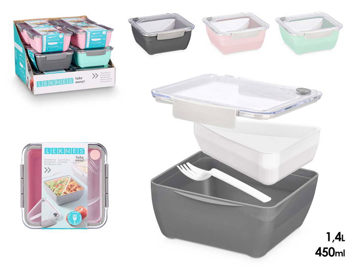 Leknes Fiambrera con Compartimentos Surtidos Colores 450ml + 1.4L - 19.2x8.8x18.7cm (Set de 12) Leknes Fiambrera con Compartimentos Surtidos Colores 450ml + 1.4L - 19.2x8.8x18.7cm (Set de 12)