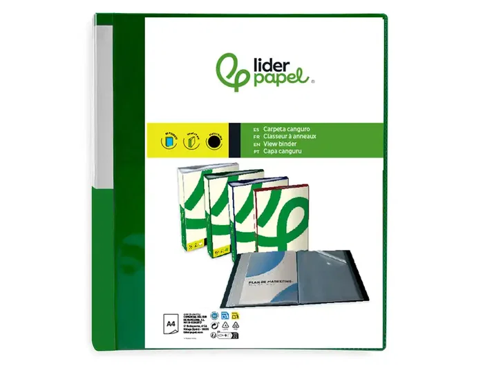Liderpapel Carpeta de 30 fundas tipo canguro DIN A4 verde translúcido