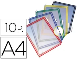 Djois Funda para Portacatalogos DIN A4 con PVC Antirreflejo, Bordes de Color, Pivotes Metálicos, Apertura Superior o Lateral, Incluye Índices, Pack 10 Unidades