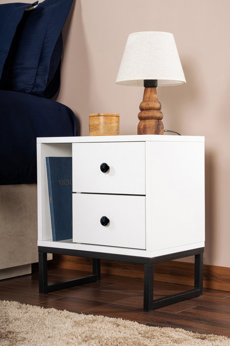 Nordure Glimmer Mesita de Noche Blanca y Negra 45.2x50x29.5 cm