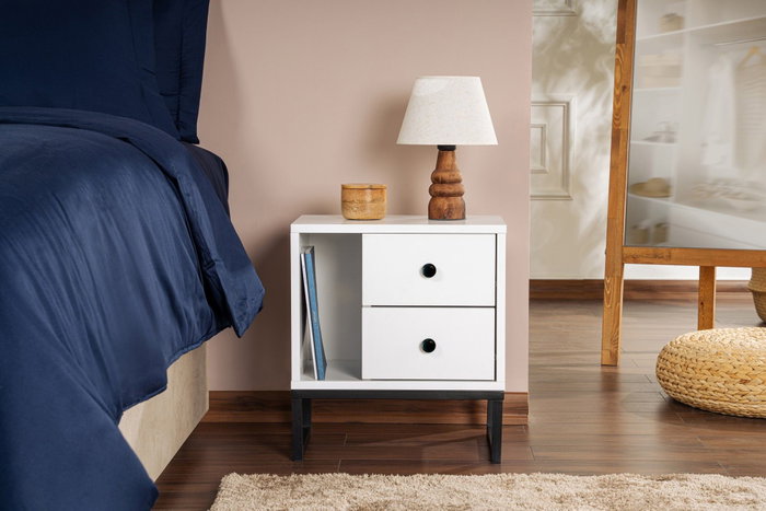 Nordure Glimmer Mesita de Noche Blanca y Negra 45.2x50x29.5 cm