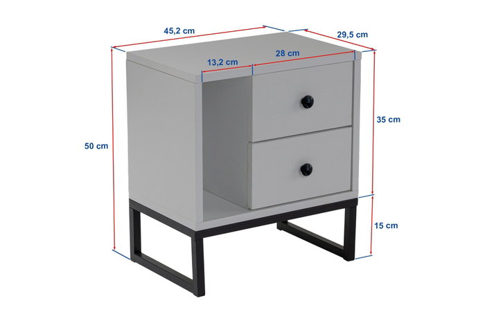 Nordure Glimmer Mesita de Noche Blanca y Negra 45.2x50x29.5 cm