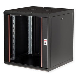 ROLINE 26.21.0005 Bastidor de Pared 19 Pulgadas 12U 600x600 mm Negro - Rack con Puerta de Cristal, Bloqueo y Guías