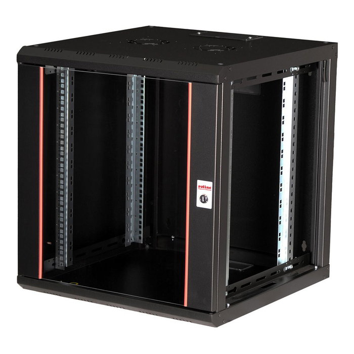 ROLINE 26.21.0005 Bastidor de Pared 19 Pulgadas 12U 600x600 mm Negro - Rack con Puerta de Cristal, Bloqueo y Guías