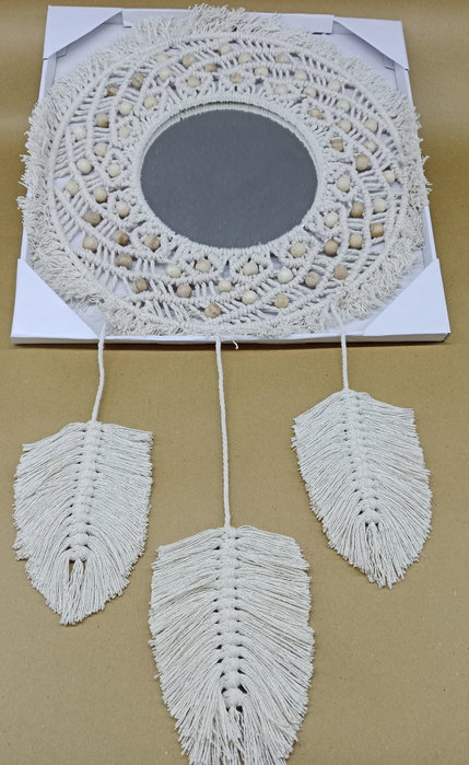 DKD Home Decor Espejo Macramé Cristal 52x2x98 Hojas Beige