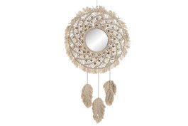 DKD Home Decor Espejo Macramé Cristal 52x2x98 Hojas Beige