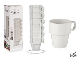 Vessia Set 6 Tazas Porcelana Apilable Blanco 36 cl (360 ml) 11 x 8.5 x 9.6 cm (Set de 6)