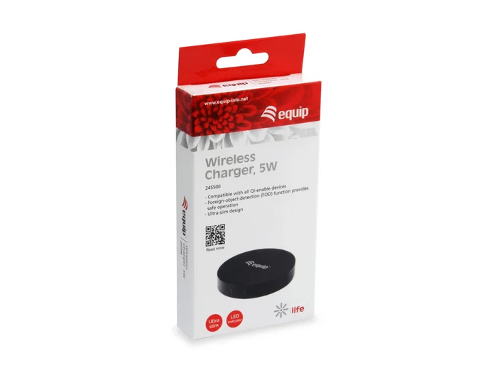 Equip 245500 - Cargador inalámbrico Qi 5W para smartphone, carga rápida, carcasa de aluminio negro ultra-slim, incluye cable USB Equip 245500 - Cargador inalámbrico Qi 5W para smartphone, carga rápida, carcasa de aluminio negro ultra-slim, incluye cable USB