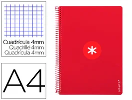 Antartik Cuaderno Espiral A4 Tapa Dura 80 Hojas 90g Cuadro 4mm Frambuesa