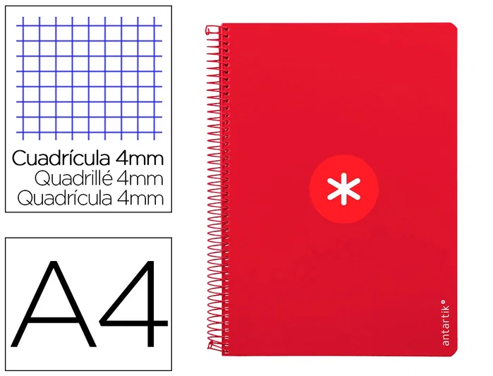 Antartik Cuaderno Espiral A4 Tapa Dura 80 Hojas 90g Cuadro 4mm Frambuesa Antartik Cuaderno Espiral A4 Tapa Dura 80 Hojas 90g Cuadro 4mm Frambuesa