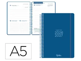 Liderpapel Agenda Escolar 26-27 Espiral Basic Día Página A5 Bilingüe 70g Papel FSC Azul Marino