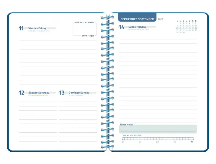 Liderpapel Agenda Escolar 26-27 Espiral Basic Día Página A5 Bilingüe 70g Papel FSC Azul Marino