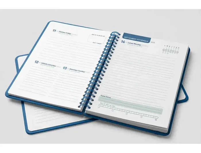 Liderpapel Agenda Escolar 26-27 Espiral Basic Día Página A5 Bilingüe 70g Papel FSC Azul Marino