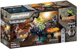 Playmobil Triceratops Acorazado Dino Rise con Cañón de Red, Figura de Acción para Niños