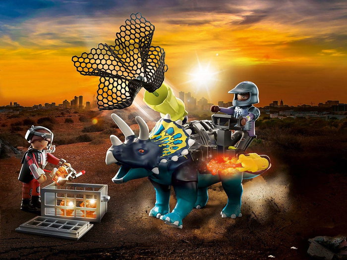 Playmobil Triceratops Acorazado Dino Rise con Cañón de Red, Figura de Acción para Niños Playmobil Triceratops Acorazado Dino Rise con Cañón de Red, Figura de Acción para Niños