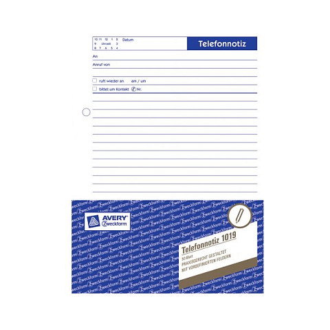 AVERY Zweckform Telefonnotiz Formularbuch 1019, 1 unidad AVERY Zweckform Telefonnotiz Formularbuch 1019, 1 unidad