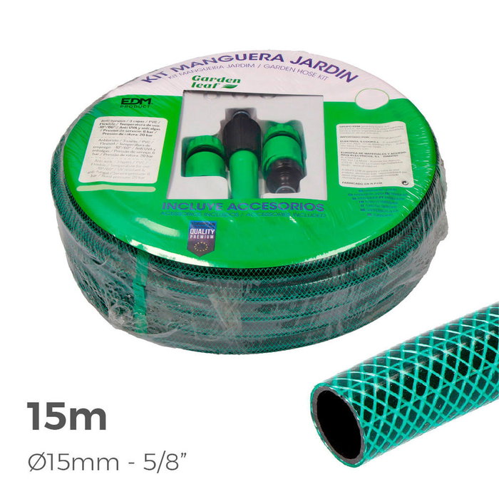 Edm Kit manguera de jardín basic 15 m, 15 mm (5/8 pulg)