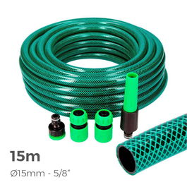 Edm Kit Manguera de Jardín Basic Line ø15 mm 5/8" 15 m PVC Verde Flexible Anti-algas con Accesorios