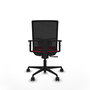 Silla de oficina Yunquera con mecanismo Sincro tapizada con Tela color Rojo y malla color Negro. Equipada con lumbar 1D, Brazos 1D y Ruedas 65mm nailon