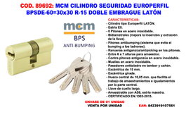 MCM Cilindro de Seguridad Doble Embrague 30x30 R-15 Latón