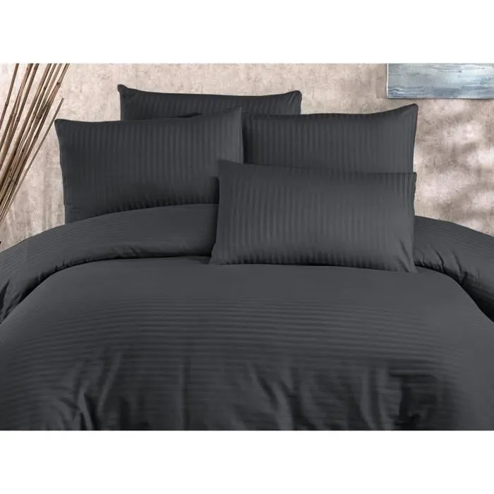 Juego de Cama Aucune 80% Algodón 20% Poliéster Antracita - 1 Funda Nórdica 220x240 cm + 2 Fundas de Almohada 60x60 cm
