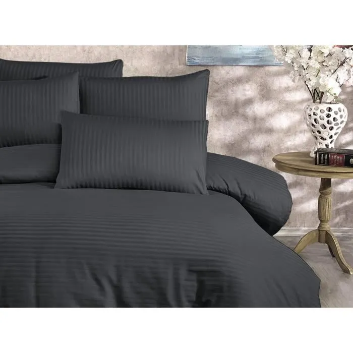 Juego de Cama Aucune 80% Algodón 20% Poliéster Antracita - 1 Funda Nórdica 220x240 cm + 2 Fundas de Almohada 60x60 cm