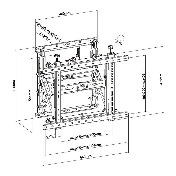 EQUIP Soporte de pared para TV Pop-Out de 45-70 pulgadas, 70 kg de capacidad, 1 articulación, VESA 600x400 mm, color Negro