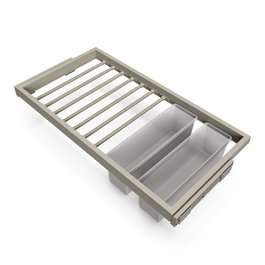 Emuca Kit de 7 varillas pantalonero, 2 bandejas y bastidor de guías con cierre suave para armarios, regulable, módulo 900mm, Gris piedra