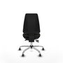 Silla de oficina Elche con mecanismo Asincro tapizada con Tela color Negro. Equipada con Base cromada, Sin brazos y Ruedas 65 mm parqué