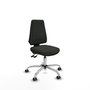 Silla de oficina Elche con mecanismo Asincro tapizada con Tela color Negro. Equipada con Base cromada, Sin brazos y Ruedas 65 mm parqué