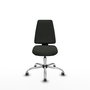 Silla de oficina Elche con mecanismo Asincro tapizada con Tela color Negro. Equipada con Base cromada, Sin brazos y Ruedas 65 mm parqué