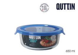 Quttin Fiambrera Redonda con Tapa Azul 650 cc (15.5 x 15.5 x 6 cm) (6 Unidades)