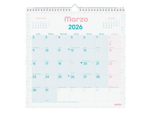 Finocam Calendario 2026 Pared Trendy Chic Escritura 300x300mm Turquesa 787005826