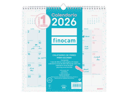 Finocam Calendario 2026 Pared Trendy Chic Escritura 300x300mm Turquesa 787005826