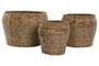 DKD Home Decor Set de 3 Maceteros de Fibra y Metal en Color Natural