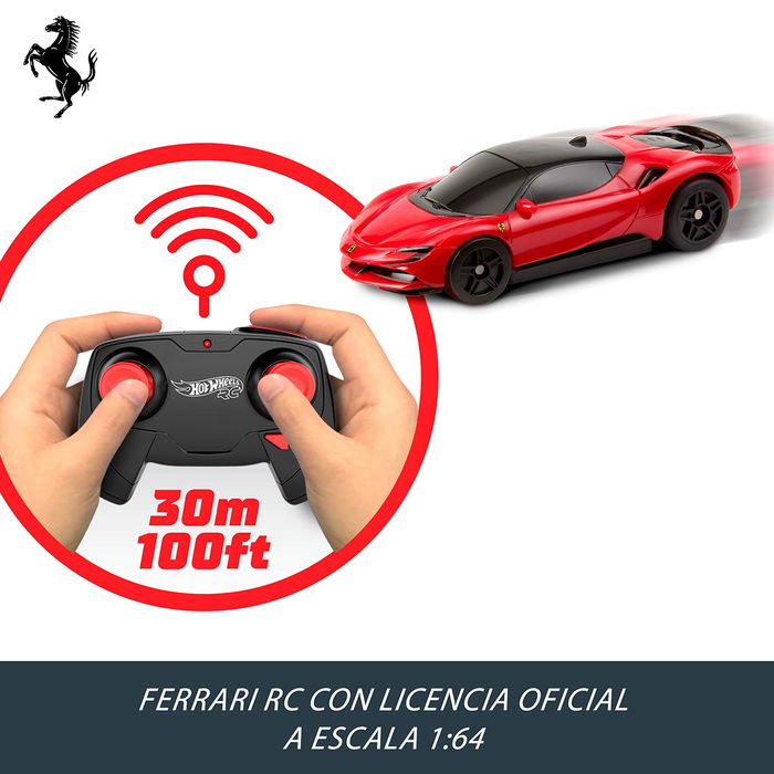 Hot Wheels Radio Control Ferrari SF90 Stradale Assetto Fiorano 1:64 JGD09 - Coche Teledirigido con Mando 2.4GHz para Carreras y Acrobacias