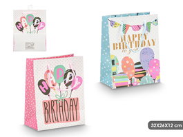 Pincello Bolsa Asa Happy Birthday Globos Surtidos Papel y Textil Multicolor 32 cm x 26 cm x 12 cm (Set de 48)