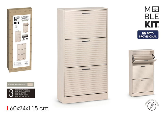 Inde Mueble Zapatero con 3 Niveles, Organizador de Calzado, Estructura Slat Moblekit Inde Mueble Zapatero con 3 Niveles, Organizador de Calzado, Estructura Slat Moblekit