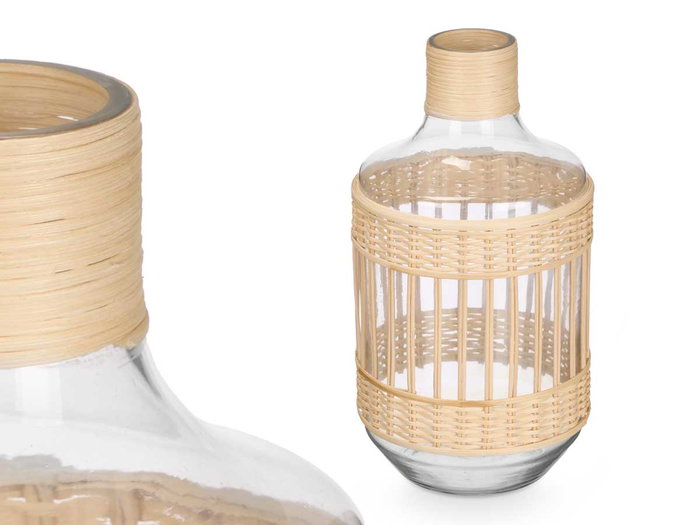 Giftdecor Botella Vidrio Grande Rattan Transparente Natural 18x34x18cm (Set de 4)