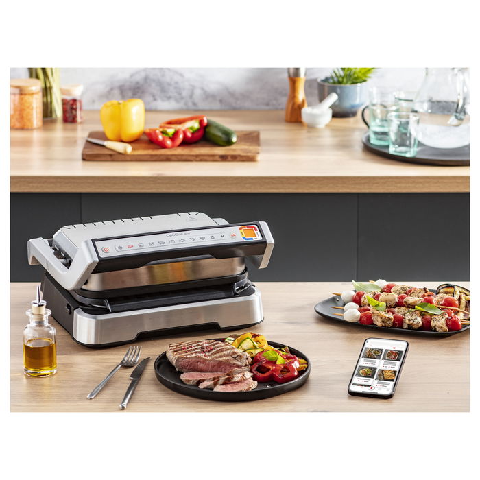 Tefal OptiGrill 4in1 Parrilla de Contacto Eléctrica, Modelo GC774D10, Color Plata