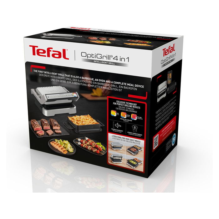 Tefal OptiGrill 4in1 Parrilla de Contacto Eléctrica, Modelo GC774D10, Color Plata