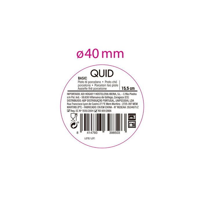 Plato Bol Porcelana Basic Quid 15,5 cm (36 Unidades)