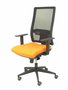 Silla de oficina Horna con mecanismo Sincro tapizada con Tela color Naranja y malla color Negro. Equipada con lumbar 1D, Brazos 1D y Ruedas de parqué