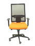 Silla de oficina Horna con mecanismo Sincro tapizada con Tela color Naranja y malla color Negro. Equipada con lumbar 1D, Brazos 1D y Ruedas de parqué