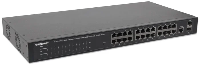 Intellinet 560559 Switch Gigabit Ethernet de 24 puertos PoE+ y 2 puertos SFP Intellinet 560559 Switch Gigabit Ethernet de 24 puertos PoE+ y 2 puertos SFP